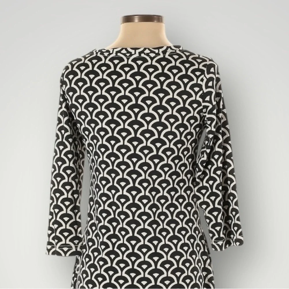 Barbara Gerwit Black White‎ Geometric Print A-Line Dress XS 3/4 Sleeve Stretch